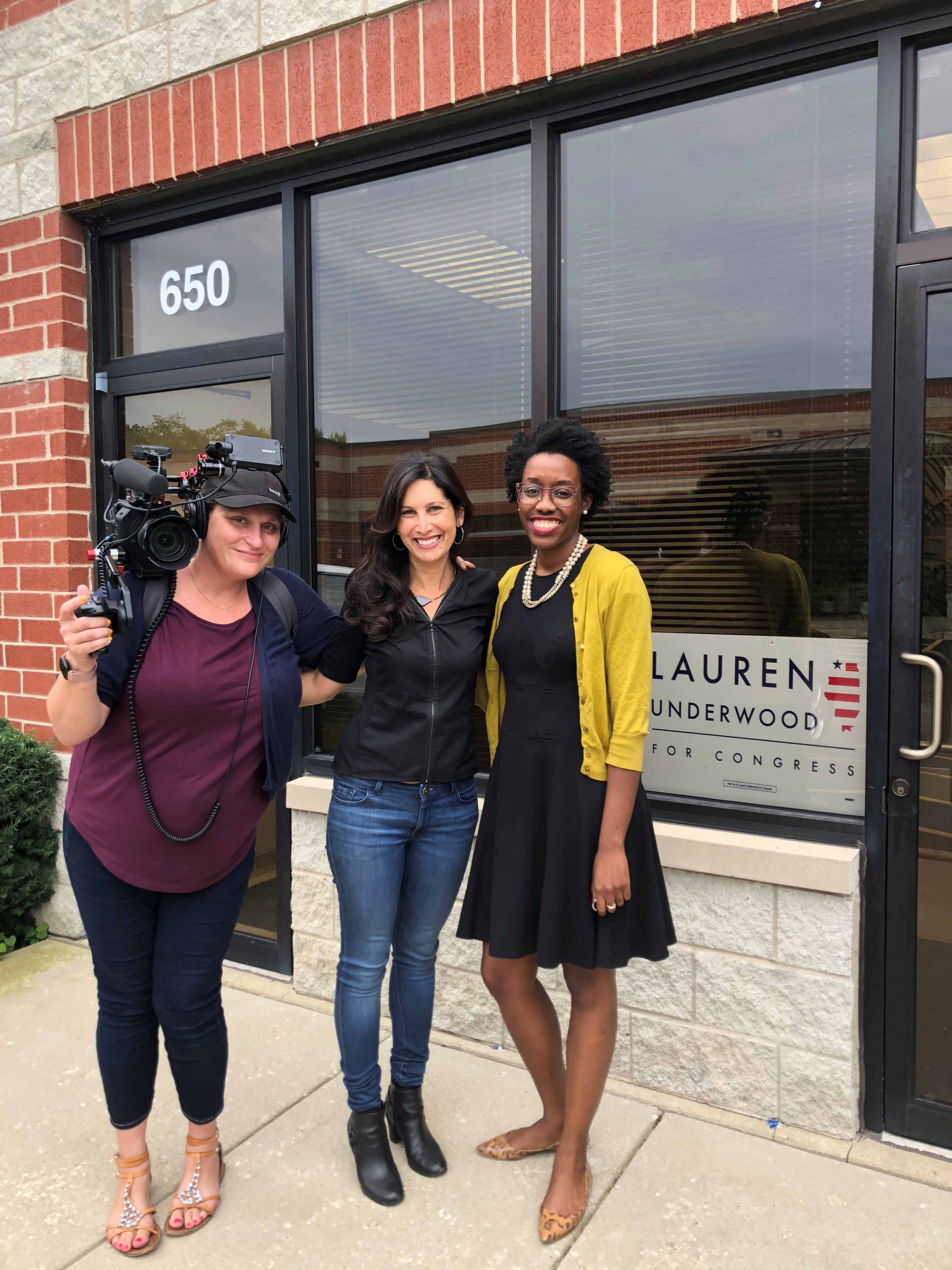 Wendy Sachs with Lauren Underwood during her 2018 campaign and SURGE cinematographer Margaret Byrne.