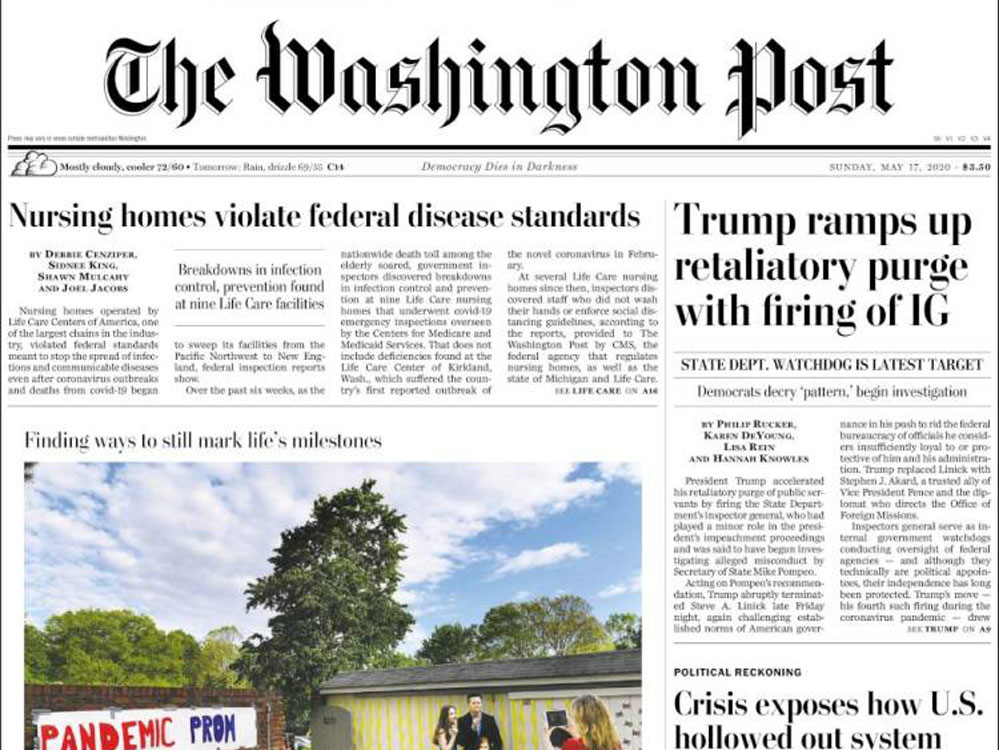 The front page of the Washington Post.